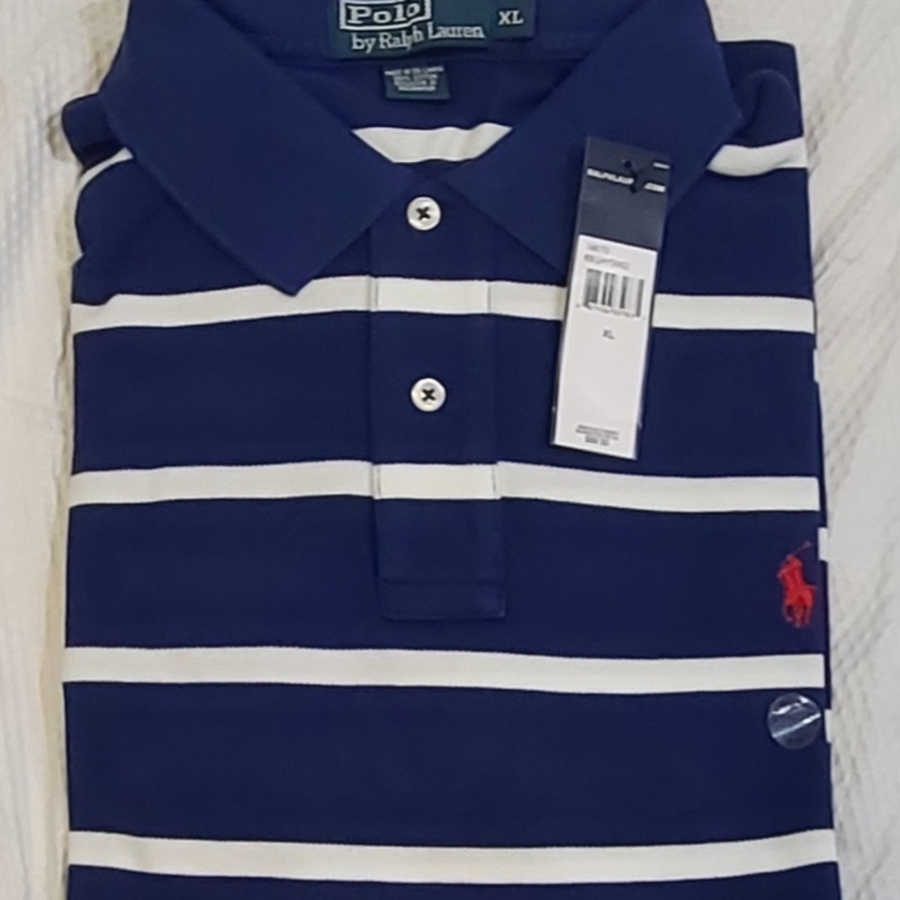 Polo by Ralph Lauren Mens Blue and White Striped Polo Shirt XL - Picture 5 of 5